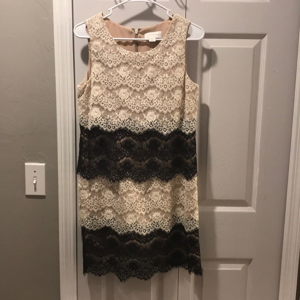Cream & Black Jessica Simpson Lace Cocktail Dress